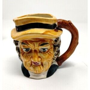 Vtg Hand Painted Toby Style Mug Cup Old Man Curly Hair Hat Green Jacket Flowart